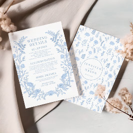 Tarjeta De Recepción Detalles del boda floral de flor azul