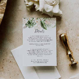 Tarjeta De Recepción Detalles del Boda floral de follaje tropical dorad