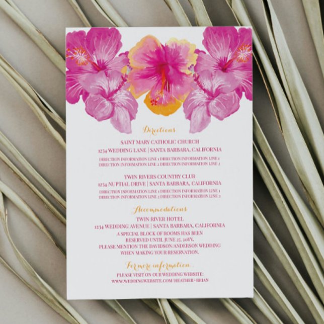 Tarjeta De Recepción Detalles del Boda floral de Hibiscus Brushed (Brushed Hibiscus Floral Wedding Details Enclosure Card)