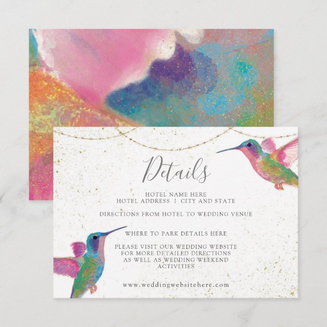 Tarjeta De Recepción Detalles del Boda Floral de Hummingbird (Anverso / Reverso)