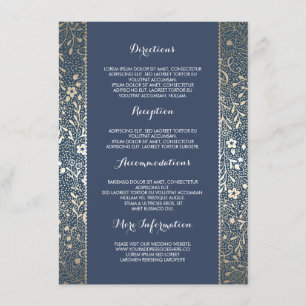 Tarjeta De Recepción Detalles del Boda floral de la marina de oro - Inf