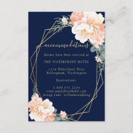 Tarjeta De Recepción Detalles del Boda floral de la moda Navy Blue Gold