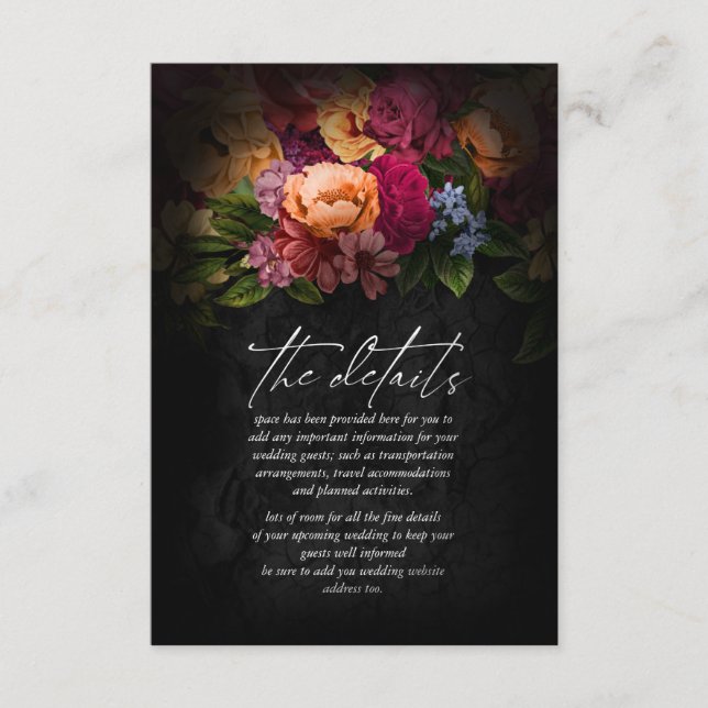 Tarjeta De Recepción Detalles del Boda floral de las noches de Sultry I (Anverso)
