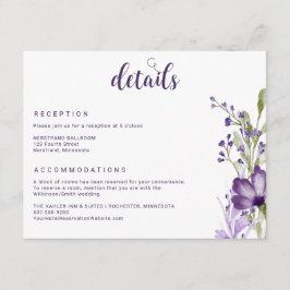 Tarjeta De Recepción Detalles del Boda Floral de Lavanda Púrpura