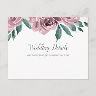 Tarjeta De Recepción Detalles del Boda floral de los Rosas de acuarela 