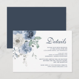 Tarjeta De Recepción Detalles del Boda floral de marfil azul oscuro
