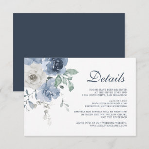Tarjeta De Recepción Detalles del Boda floral de marfil azul oscuro