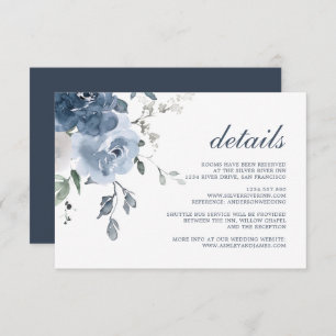 Tarjeta De Recepción Detalles del Boda floral de marfil azul oscuro