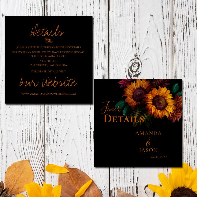 Tarjeta De Recepción Detalles del Boda floral de Naranja quemado ruso (Rustic Burnt Orange Floral Wedding Details Enclosure Card)