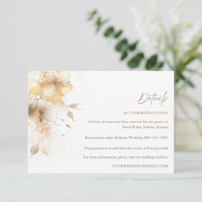 Tarjeta De Recepción Detalles del Boda Floral de otoño dorado (Anverso de pie)