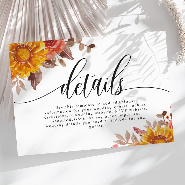Tarjeta De Recepción Detalles del Boda floral de otoño rústico (Subido por el creador)