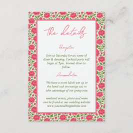 Tarjeta De Recepción Detalles del Boda floral de Peony Rosa en Bloom