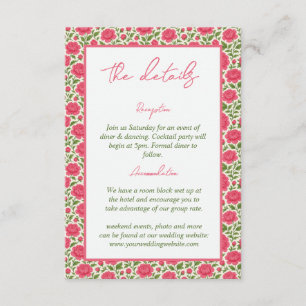Tarjeta De Recepción Detalles del Boda floral de Peony Rosa en Bloom