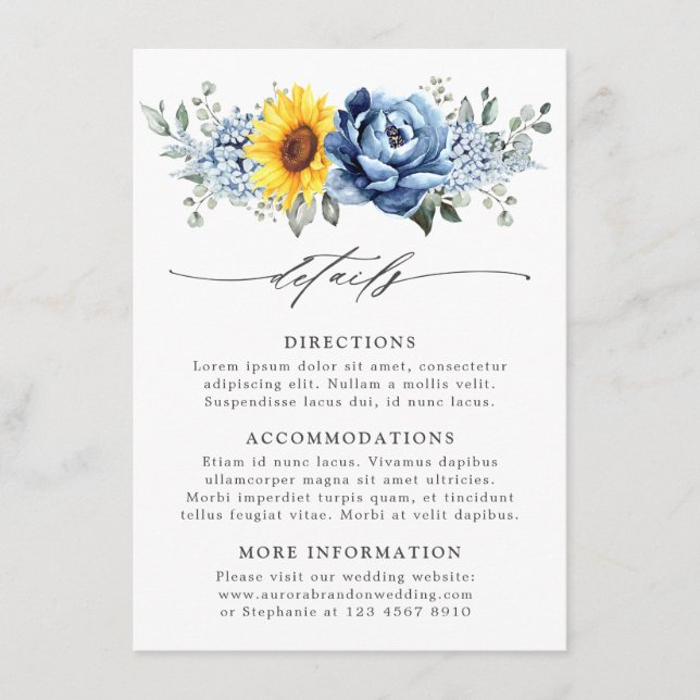 Tarjeta De Recepción Detalles del Boda floral de pizarra azul turquesa  (Anverso)