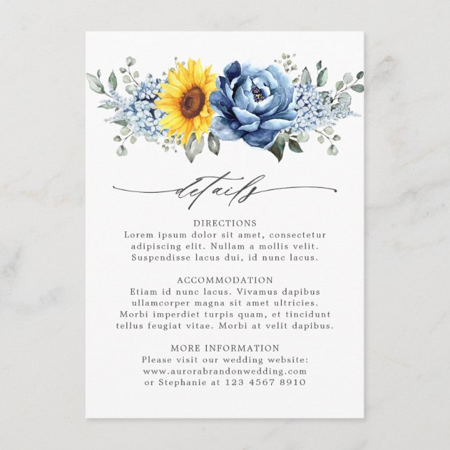 Tarjeta De Recepción Detalles del Boda floral de pizarra azul turquesa  (Anverso)