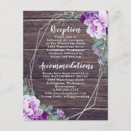 Tarjeta De Recepción Detalles del Boda floral de plata y morado rústico