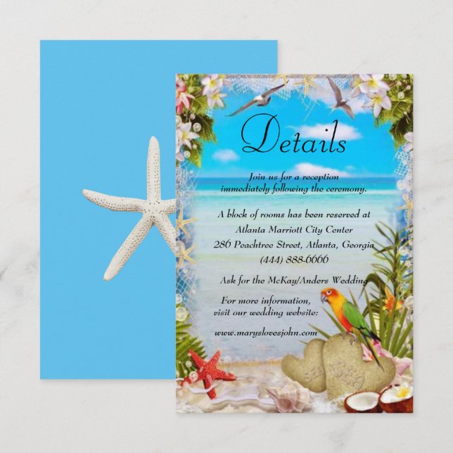 Tarjeta De Recepción Detalles del Boda Floral de Playa Tropical (Anverso / Reverso)