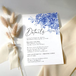 Tarjeta De Recepción Detalles del Boda floral de porcelana azul