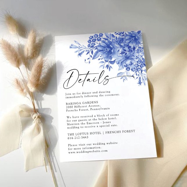 Tarjeta De Recepción Detalles del Boda floral de porcelana azul (Subido por el creador)