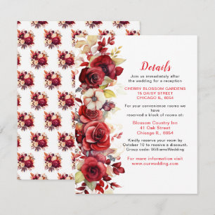 Tarjeta De Recepción Detalles del Boda floral de rosas rojas románticas
