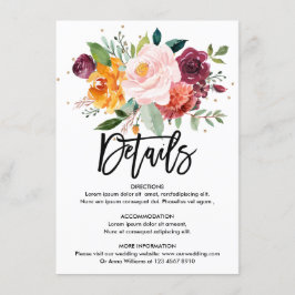 Tarjeta De Recepción Detalles del Boda floral de Rubor en Borgoña de ot