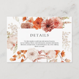 Tarjeta De Recepción Detalles del Boda floral de Terracotta Naranja Rus