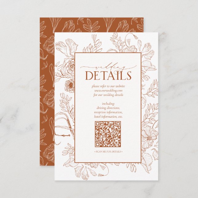 Tarjeta De Recepción Detalles del Boda floral del Naranja Quemado de có (Anverso / Reverso)