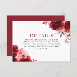 Tarjeta De Recepción Detalles del Boda floral del radiante Ruby Red Win
