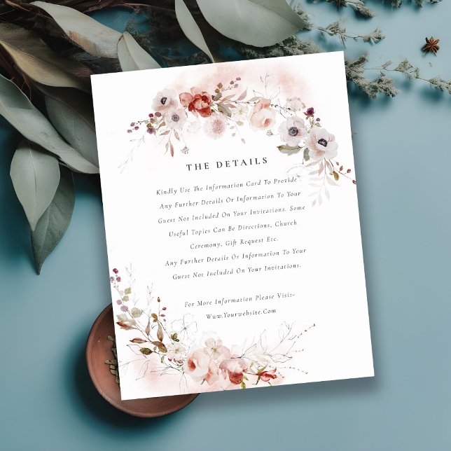 Tarjeta De Recepción Detalles del Boda floral Dusky Fall Marsala Rubor (Subido por el creador)