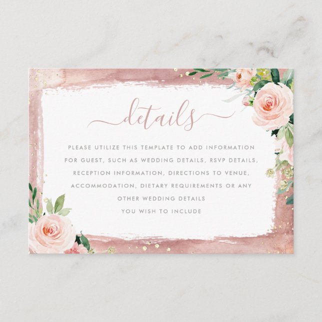 Tarjeta De Recepción Detalles del Boda floral elegante encantado de Rub (Anverso)
