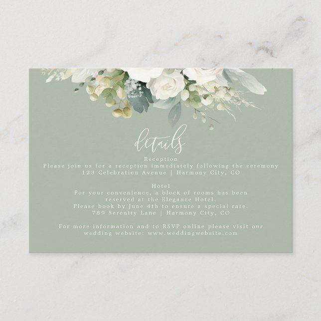 Tarjeta De Recepción Detalles del Boda floral Eucalyptus (Anverso)