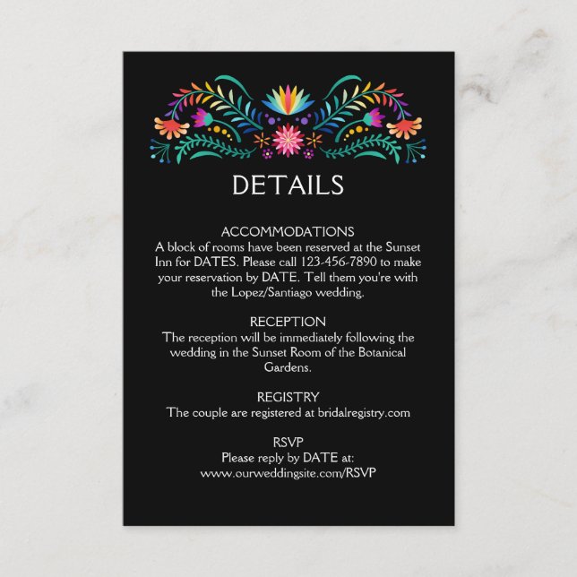 Tarjeta De Recepción Detalles del Boda Floral Fiesta (Anverso)
