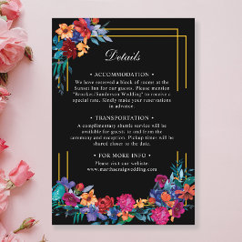 Tarjeta De Recepción Detalles del Boda floral Fiesta mexicano negro