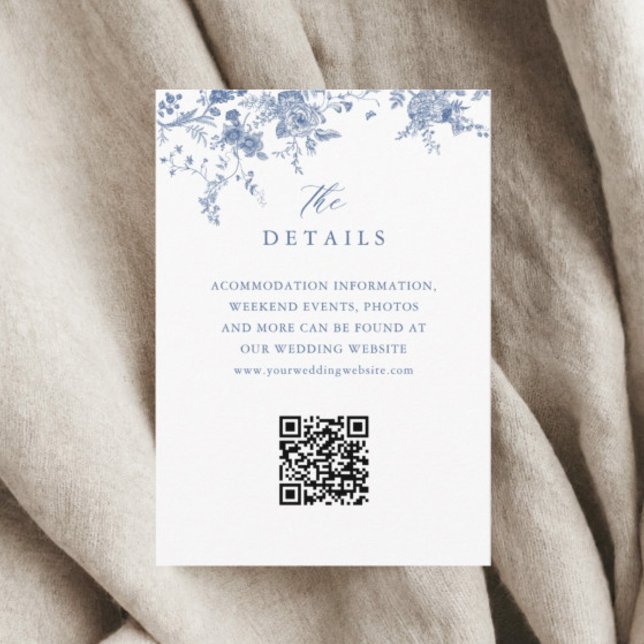 Tarjeta De Recepción Detalles del Boda floral francés Dusty Blue Toile (Subido por el creador)