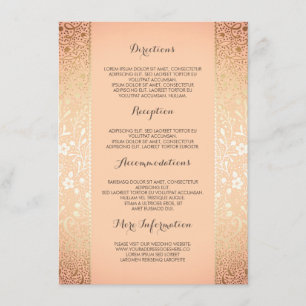 Tarjeta De Recepción Detalles del Boda floral Gold Peach - Información