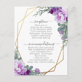 Tarjeta De Recepción Detalles del Boda floral Gold y Purple Elegal