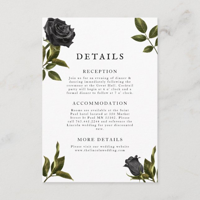 Tarjeta De Recepción Detalles del Boda floral gótico (Anverso)