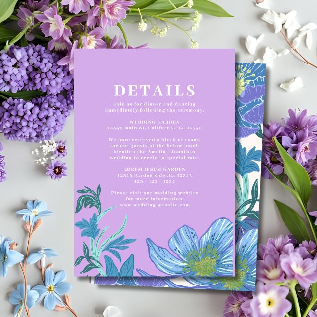 Tarjeta De Recepción Detalles del Boda floral Lilac y Purple Pastel (Subido por el creador)