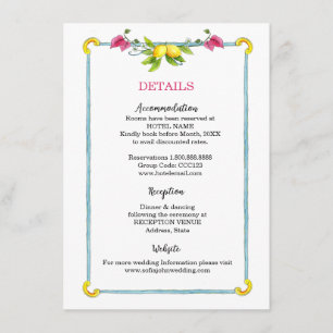 Tarjeta De Recepción Detalles del boda floral mediterráneo Amalfi