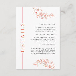 Tarjeta De Recepción Detalles del Boda floral mínimo del Naranja quemad