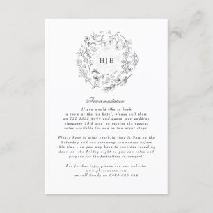 Tarjeta De Recepción Detalles del Boda Floral Monograma Clásico