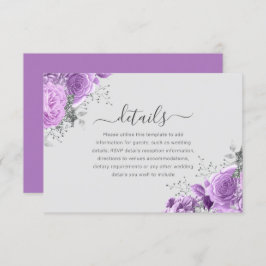 Tarjeta De Recepción Detalles del Boda floral morado y plateado de Lave