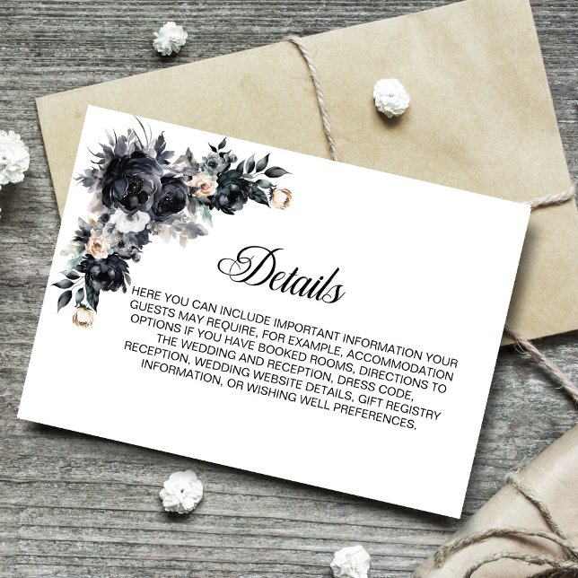 Tarjeta De Recepción Detalles del Boda floral negro (Subido por el creador)