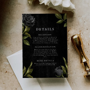 Tarjeta De Recepción Detalles del Boda floral negro gótico