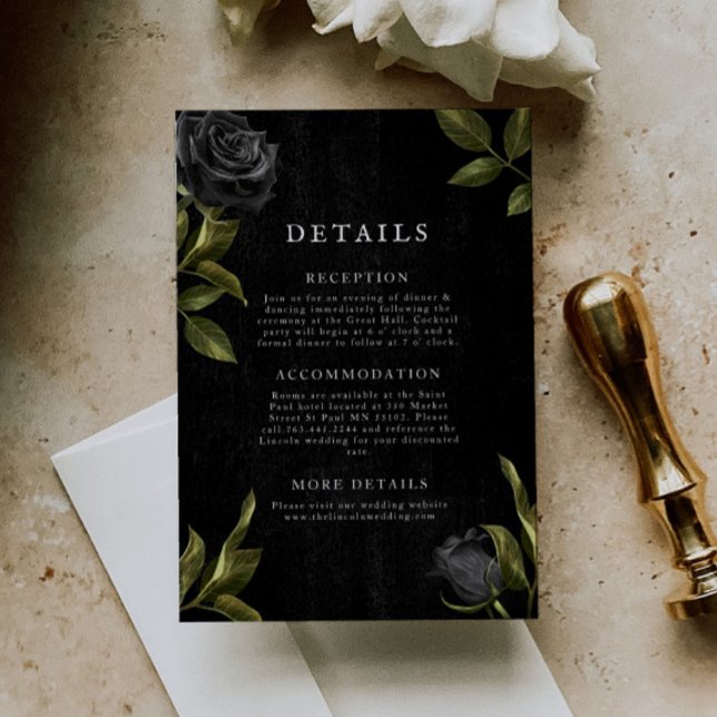 Tarjeta De Recepción Detalles del Boda floral negro gótico (Subido por el creador)