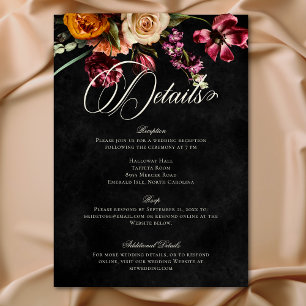 Tarjeta De Recepción Detalles del Boda floral oscuro y elegante del oto