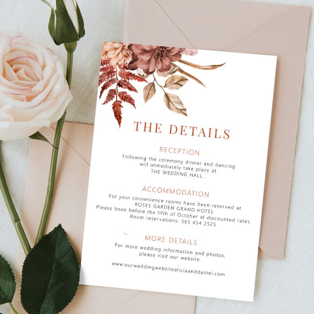 Tarjeta De Recepción Detalles del boda floral otoño boho (Subido por el creador)