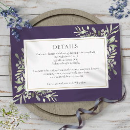 Tarjeta De Recepción Detalles del Boda Floral Purple Greenery