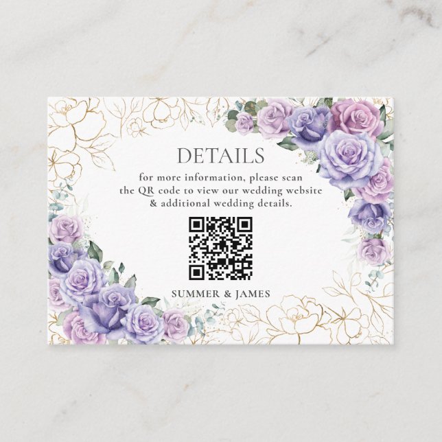 Tarjeta De Recepción Detalles del Boda Floral Purple Lilac Lavender (Anverso)
