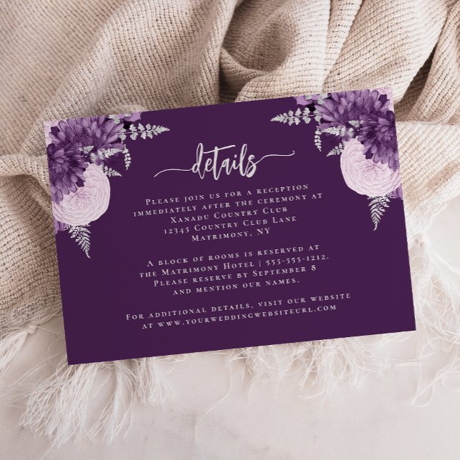 Tarjeta De Recepción Detalles del Boda floral Purple Lilac Silver (Subido por el creador)